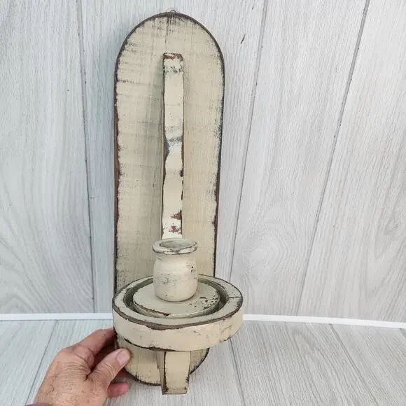 Homemade 15" Privative Wall Sconce Wood Taper Candle Gray Distressed Farmhouse - Picture 1 of 8